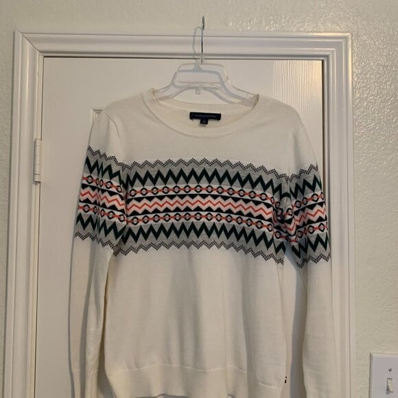 Tommy Hilfiger Sweater Size Medium Cream & Geometric Design Pullover - Picture 8 of 12